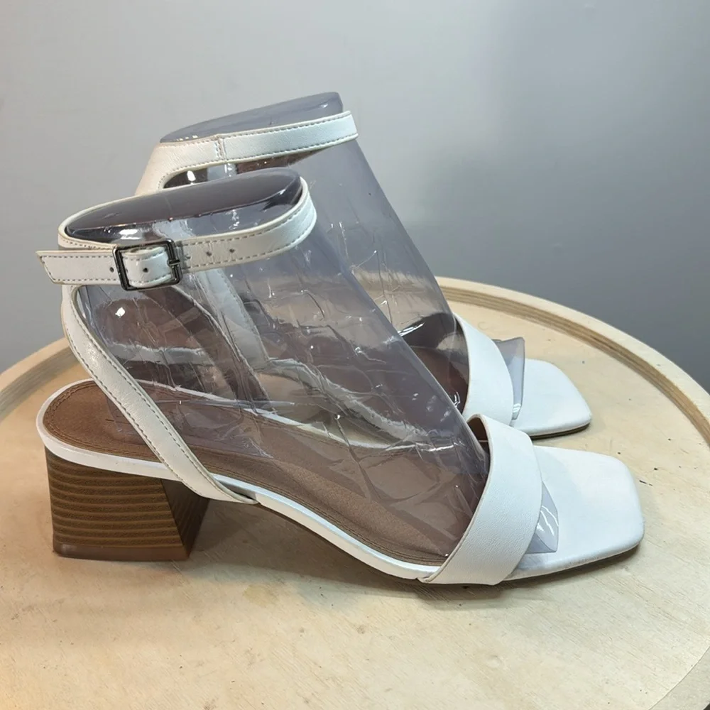 White ASOS Square Toe Ankle Strap Block Heel Sandals Size 7 - Picture 4 of 9